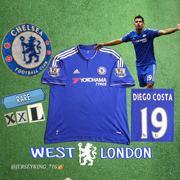 Adidas Chelsea FC Diego Costa#19 2015/2016 Home Blue Jersey Gold EPL Patch XXL - Picture 1 of 13